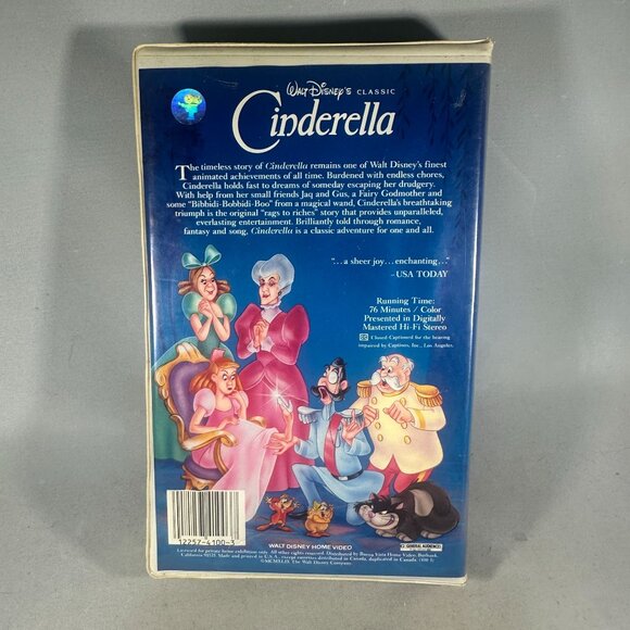 Walt Disneys Cinderella VHS 1950 Classic Family Animation Clamshell Case - Picture 2 of 3